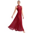 thumbnail image 2 of Miutii Women's Sleeveless Modern Lyrical Dance Contemporary Dancewear Sheer Mesh Maxi Skirt Leotard Burgundy L, 2 of 6