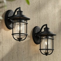 John Timberland Markham Modern Nautical Outdoor Wall Light Fixtures Set of 2 Textured Black 10 1/2" Clear Seedy Glass for Post Exterior Barn Deck Home