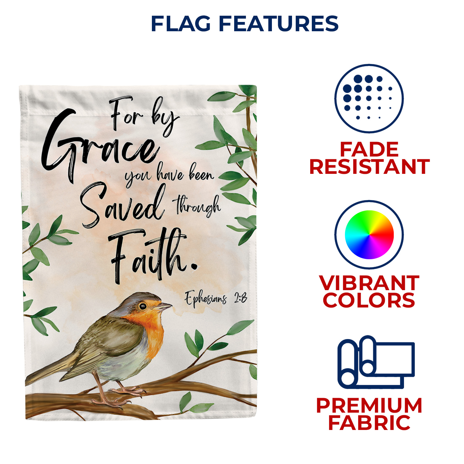 America Forever Saved By Faith House Flag, 28 x 40 inch Double Sided, Christian Scripture Banner, Biblical Verse Decoration, Religious Bird Outdoor Decor, Ephesians Yard Flag