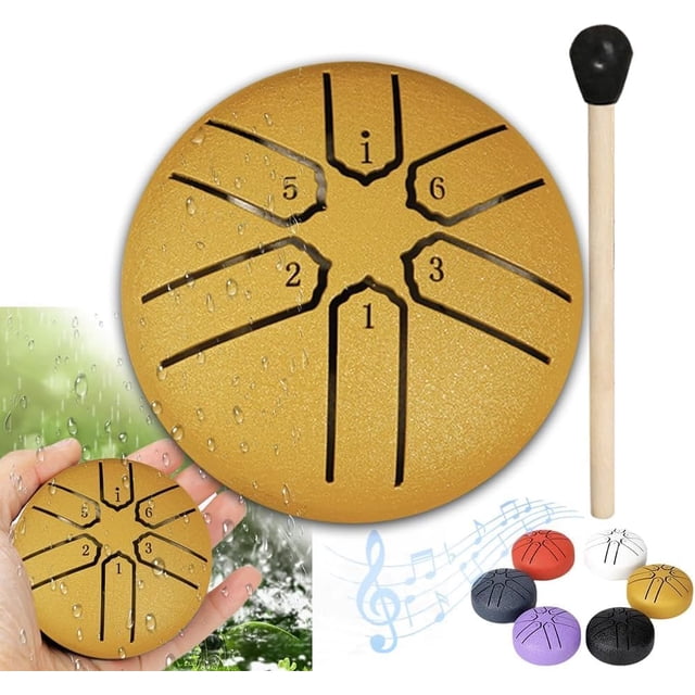 Rain Drum for Outside Garden, Tambor Lengua Acero, Instrumentos Musicales Jardín, Timbre Lluvia Tambor Impermeable, 3 Pulgadas y 6 Notas