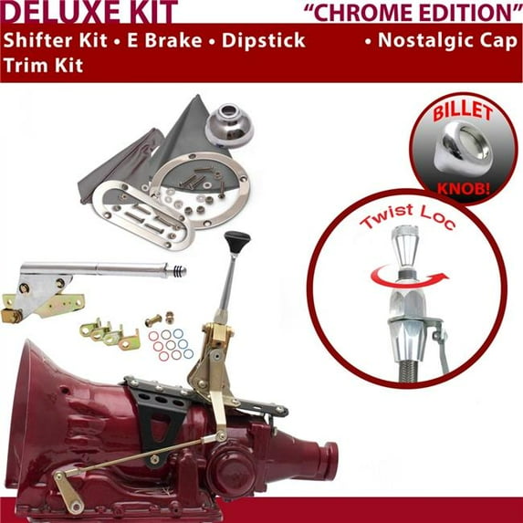 American Shifter 700R4 Shifter Kit Chrome 6 in. E Brake Trim Kit Dipstick for EC24D