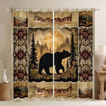 jejeloiu Woodland Animal Bear Curtains Pack of 2 (42x84 Each),Rustic Western Aztec Curtains Blackout,Bohemian Exotic Style Bedroom Curtains For Boys Teens,Luxury Bedroom Decor