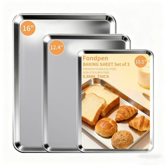 3 Piece Natura Sheet set，Nonstick Stainless Steel Cookie Pan，10.5/12.4/16 Inch Thicker and Firmer Baking Pans set