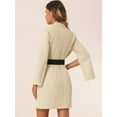 thumbnail image 4 of DARING DIVA Elegant Slit Sleeve Button Down Work Belted Blazer Dress M Beige, 4 of 6