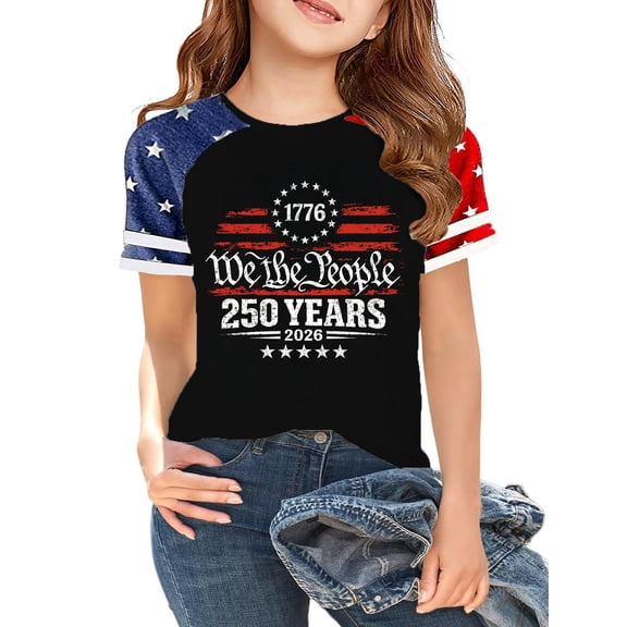 CCRFTGI 250th Anniversary Usa Shirt for Kids Girls Size 10-12 Independence Day Cute Tops 4th Of July 250th Anniversary Flag Tshirt Red White and Blue Summer Tops Festival Tee Tops Navy 7-8 Years