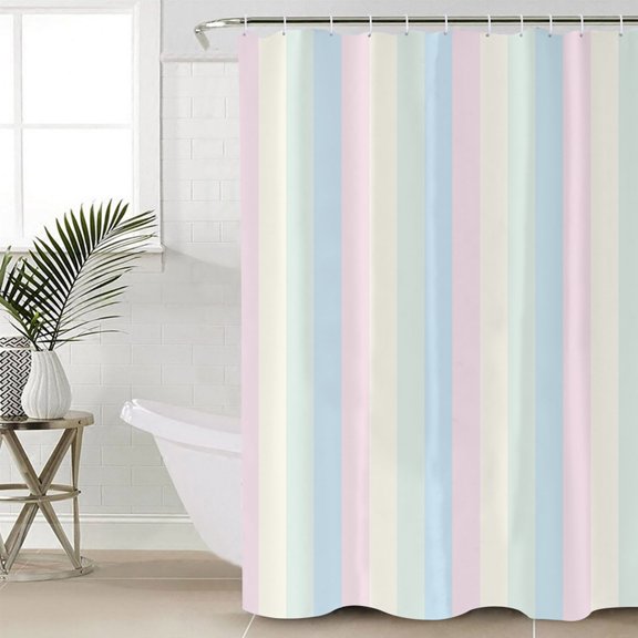 Colorful Striped Waterproof Fabric Shower Curtain, Rainbow Color Stripes Shower Curtain for Bathroom Curtains Bathtubs Hotel Washable Shower Curtains with 12 Hooks Extra Long 72x96