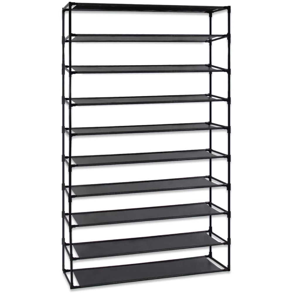 Black 10-Tier Stackable Shoe Rack with Fabric Shelves