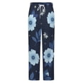 thumbnail image 5 of Blue Floral Butterfly Print Winter Female Pants Flannel High Waist Women Pants Lady Warm Straight Leg Plush Trousers, 5 of 7