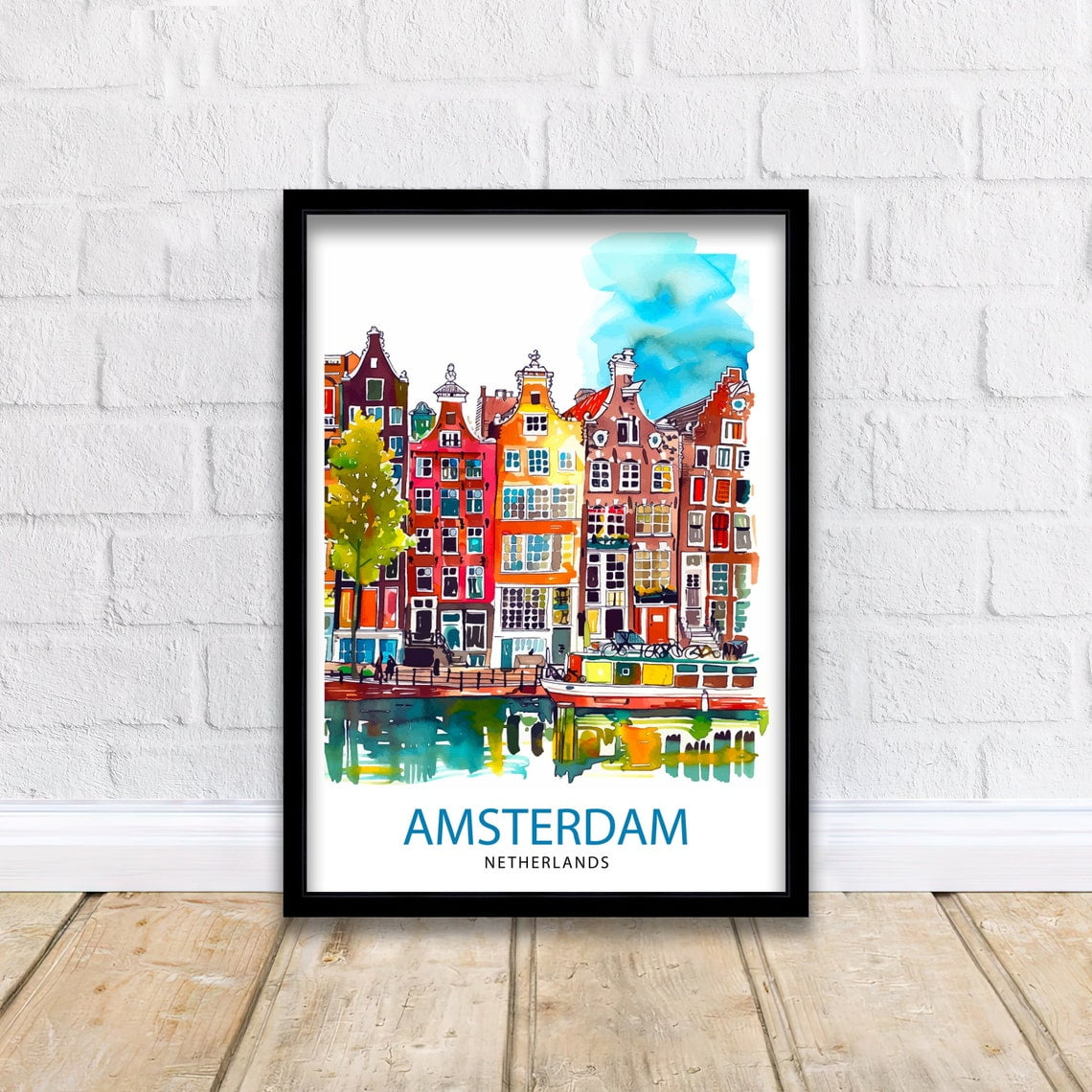 Amsterdam Travel Print Amsterdam Wall Art Amsterdam Cityscape Netherlands Illustration Amsterdam Travel Poster Gift for Amsterdam Lovers, Poster Only