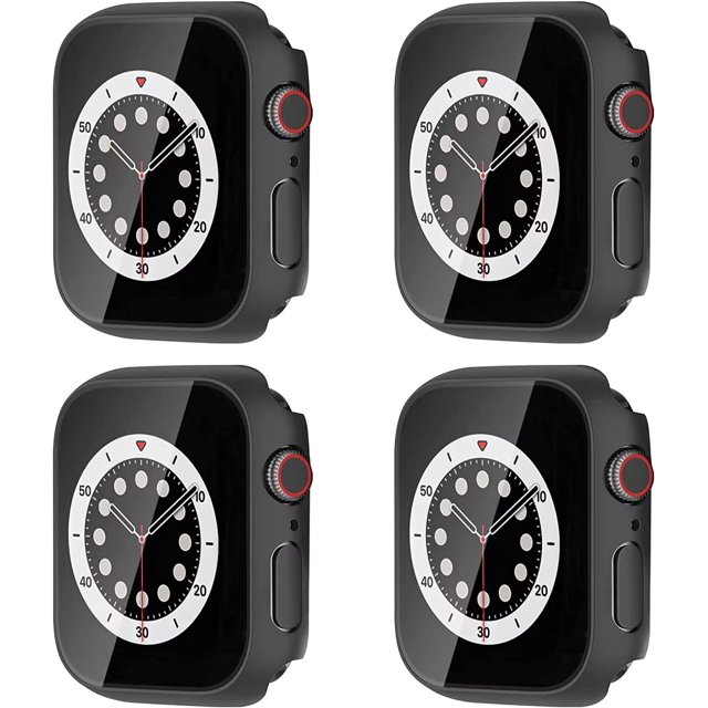 4 Pack Case Compatible with Apple Watch Series 6/5/4/SE 44mm, Built-in Tempered Glass Screen Protector, Hard PC Bumper Scratch Resistant Full Protective Touch Sensitive iWatch 44mm Cover