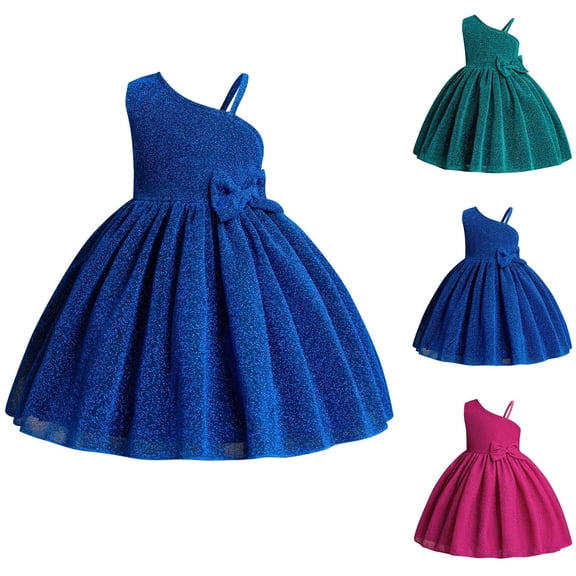 MKOSPLRT 3-8 Years Wedding Ball Gown for Toddler Girl Sleeveless Slant Cold Shoulder Princess Dress Sparkly Birthday Party Maxi Dresses