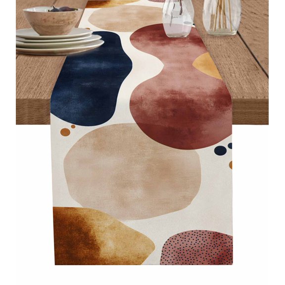 Table Runner Dresser Scarves 70 Inch Long,Watercolor Abstract Mottled Art Linen Dining Table Runners Boho Color Block Minimalist Tabletop Scarf for Wedding Holiday Party Kitchen
