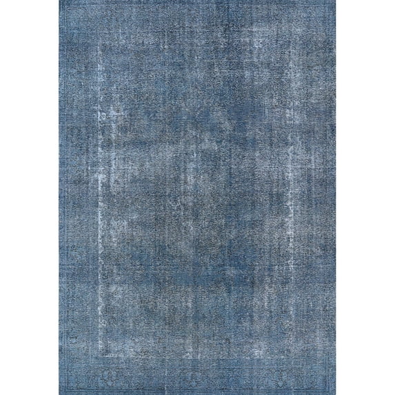 Ahgly Company Indoor Rectangle Mid-Century Modern Koi Blue Oriental Area Rugs, Swatch Sample