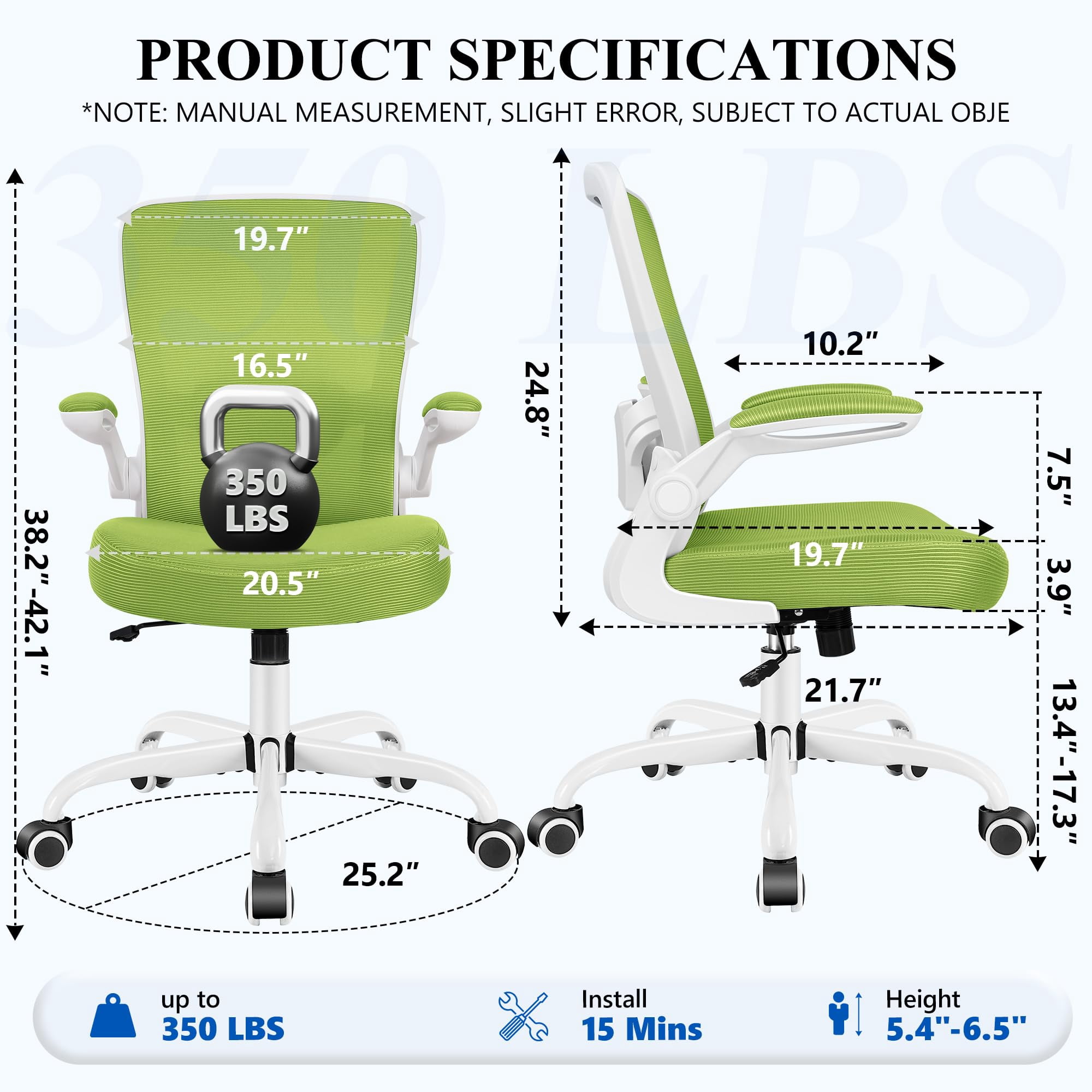 Office Chair, Ergonomic Desk Chair Breathable Mesh Chairs Adjustable High Back Lumbar Support Flip-up Armrests, Executive Rolling Swivel Comfy Computer Chairs Home Office Black