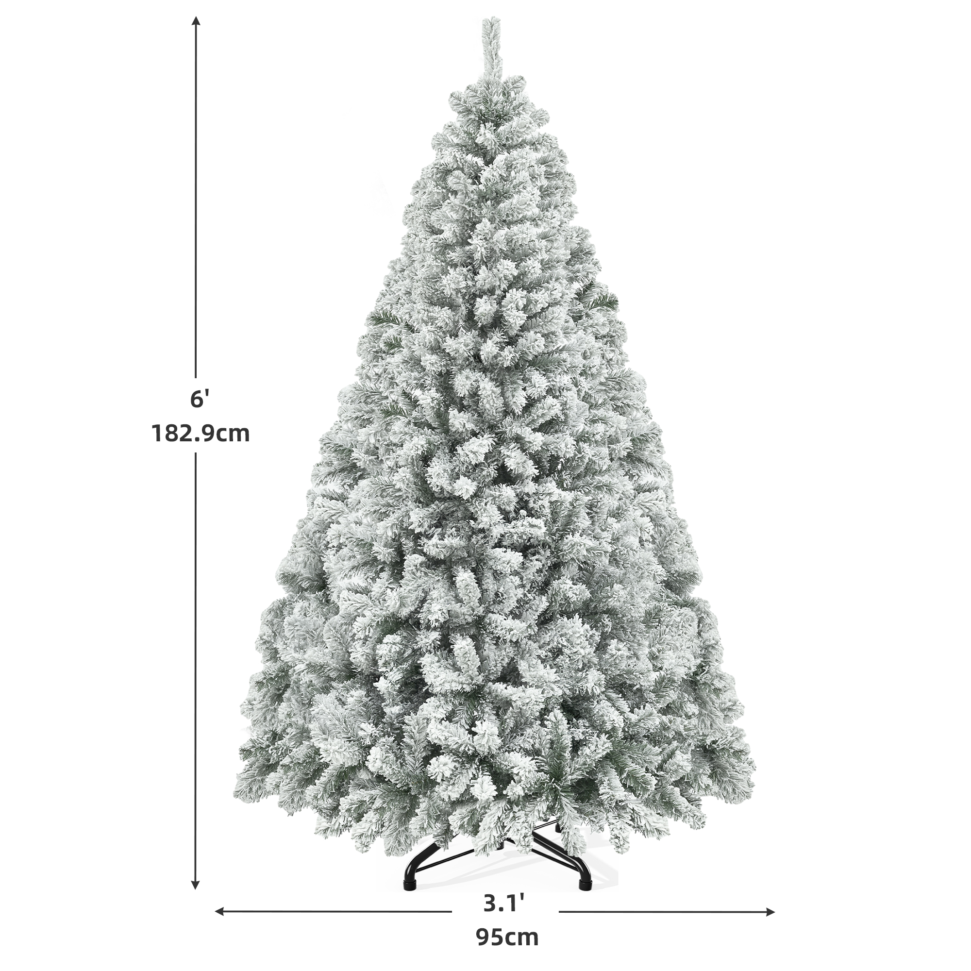 Uforic 6ft Snow Flocked Artificial Christmas Pine Tree with 880 Branch Tips and Foldable Metal Base for Home, Store, and Office Decoration, White