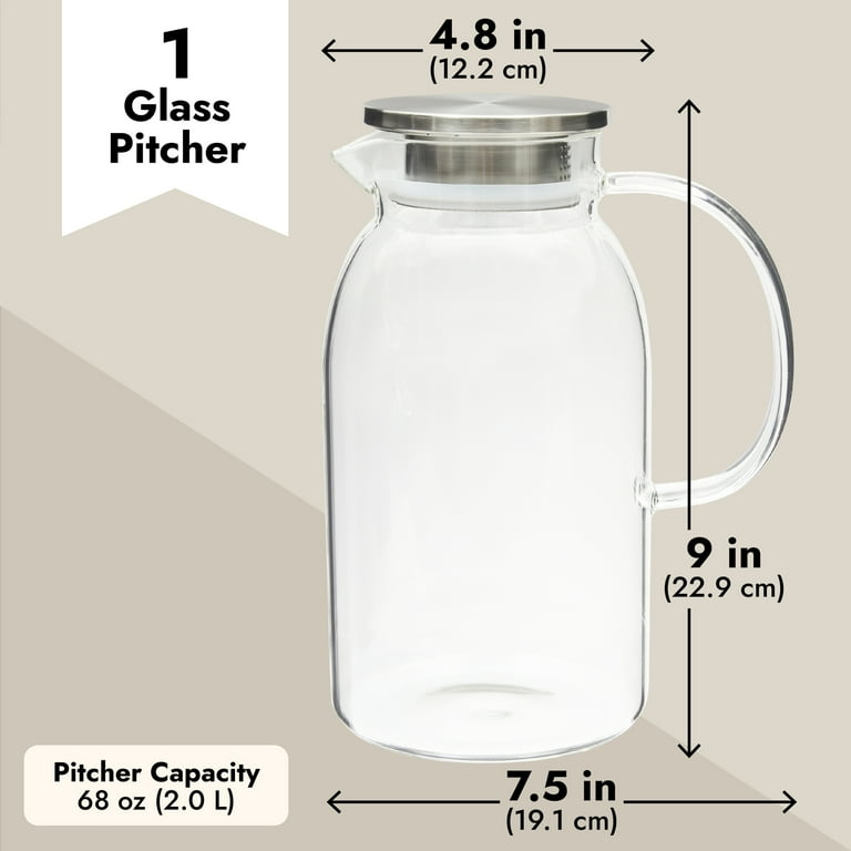 JoyJolt 60 fl.oz Clear Beverage Serveware Glass Drink Pitcher with Handle  and 2-Lids JG10297 - The Home Depot