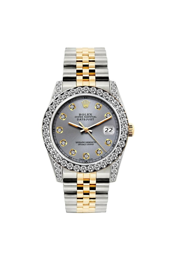 Pre-Owned Rolex Datejust 26MM 69173 Gray Diamond Dial Diamond Bezel Two Tone Yellow Gold Jubilee Bracelet 1.2ct