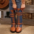 thumbnail image 3 of Women Riding Boots, Mid Calf Combat Boots, Winter Lace Up Gothic Motorcycle Boot with Inside Zipper Non Slip Outsole, 3 of 7
