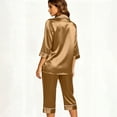 thumbnail image 2 of AKOEE Satin Capri Pajamas for Women 2 Piece Sets Soft 3/4 Sleeve Button Up Shirt Capris Pant Lounge Sleepwear (XL, Brown), 2 of 8