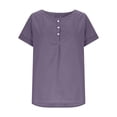 thumbnail image 5 of Women's Cotton Linen Shirts Short Sleeve Deep V Neck Button Down Casual Loose Fit Solid Color Basic Tees Purple, 5 of 8