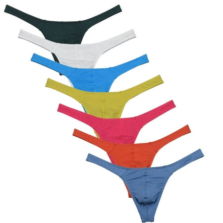 Botmois 7 PACK Men s Solid Bikini Briefs Contoured Pouch Thong Guy Sexy Low-rise Tangas Soft String Underwear Lingerie Panties 7AD XL