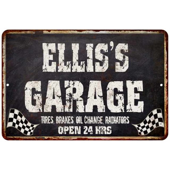 ELLIS'S Garage Black Grunge Sign 12 x 18 Matte Finish Metal 112180005160