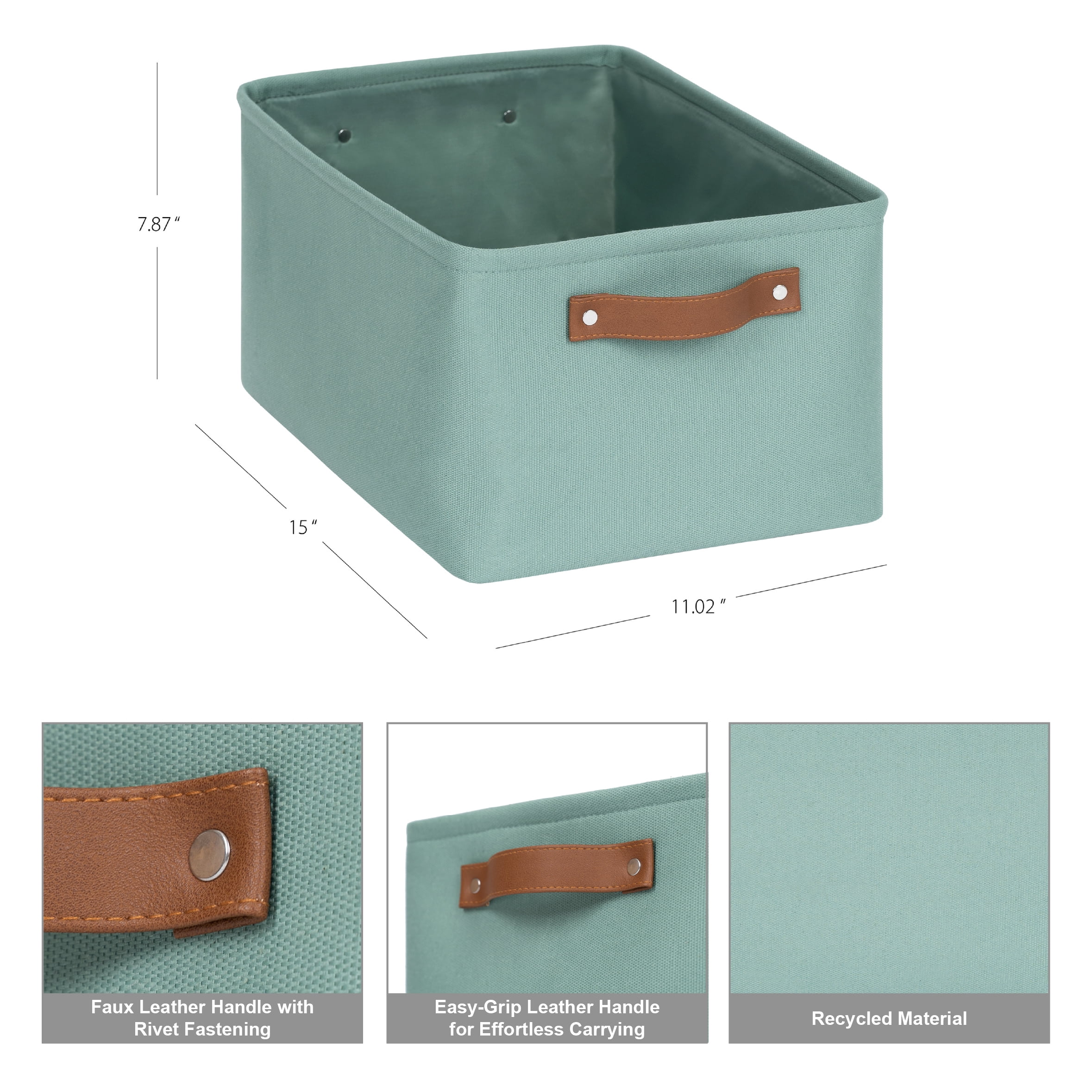 (4 pack) Mainstays Green Sage Canvas Fabric Decorative Storage Basket with Handles, 15 in x 8 in x 11 in