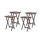 Mainstays 5-Piece Rubberwood Folding TV Tray Table Set of 4 with Storage Rack, Walnut