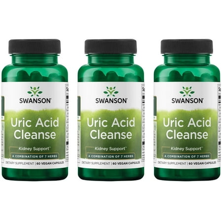 Swanson Uric Acid Cleanse - Natural Supplement Promoting Kidney Support - Features a Powerful Combination of 7 Herbs - (60 Veggie Capsules) (3 Pack)