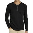 thumbnail image 2 of Men's Long Sleeve Waffle Sweatshirt Solid Color Bottoming Shirt Buttonless Crew Neck Pullover Top Black,XL, 2 of 9