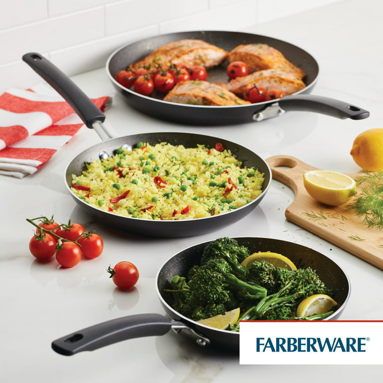 Farberware 3pc Nonstick Aluminum Reliance Covered Sauteuse and Open Skillet  Cookware Set Black 3 ct