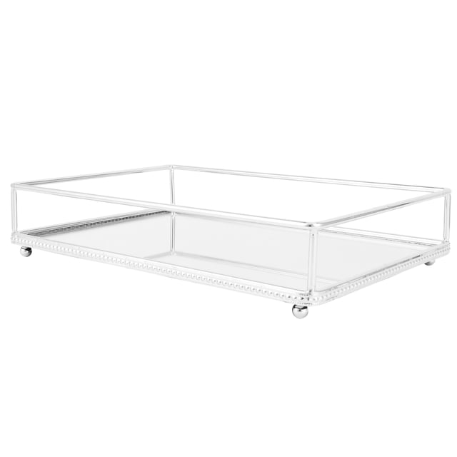 Organizador de bandeja de almacenamiento cosmético Ticfox con Base de Espejo color plata