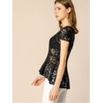 thumbnail image 4 of Allegra K Blusa Top Encaje De A-Línea Peplum Mangas Casquillo Dobladillo Alto Bajo Para Mujer Negro S, 4 of 6
