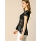 thumbnail image 4 of Allegra K Blusa Top Encaje De A-Línea Peplum Mangas Casquillo Dobladillo Alto Bajo Para Mujer Negro S, 4 of 6