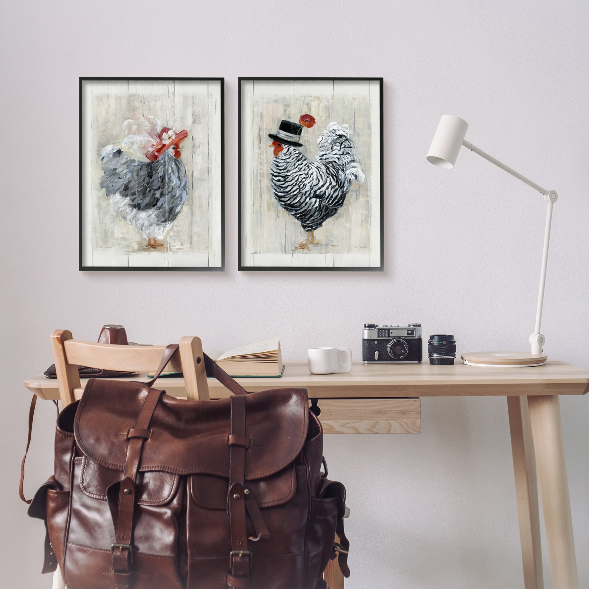 Stupell Industries Farm Rooster and Hen Vintage Birds Brim Hats, 16 x 20, Design by Sally Swatland