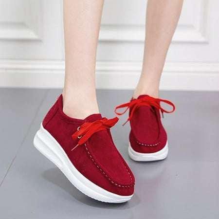 

Josdec Womens Shoes Clearance Solid Color Lace-up Wedge Loafers Single-shoe Comfort Shoes