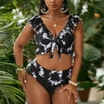 thumbnail image 2 of Swimsuits for Women Ruffle Swimmwear Printed Plus Size Gathering Tankinis Set Black Bathing Suits for Women XXL, 2 of 8