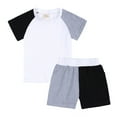 thumbnail image 1 of Hiiyo Boys Summer Outfits Cotton Tracksuit Patchwork Color Short Sleeve T Shirt with Shorts Set, 1 of 4