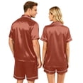 thumbnail image 5 of Garbnen Silk Matching Pajama Sets for Couples 2 Piece Short Sleeve Button Down Sleepwear Pjs Shorts Set Cozy Mens Loungewear Sets Brown XXL, 5 of 8