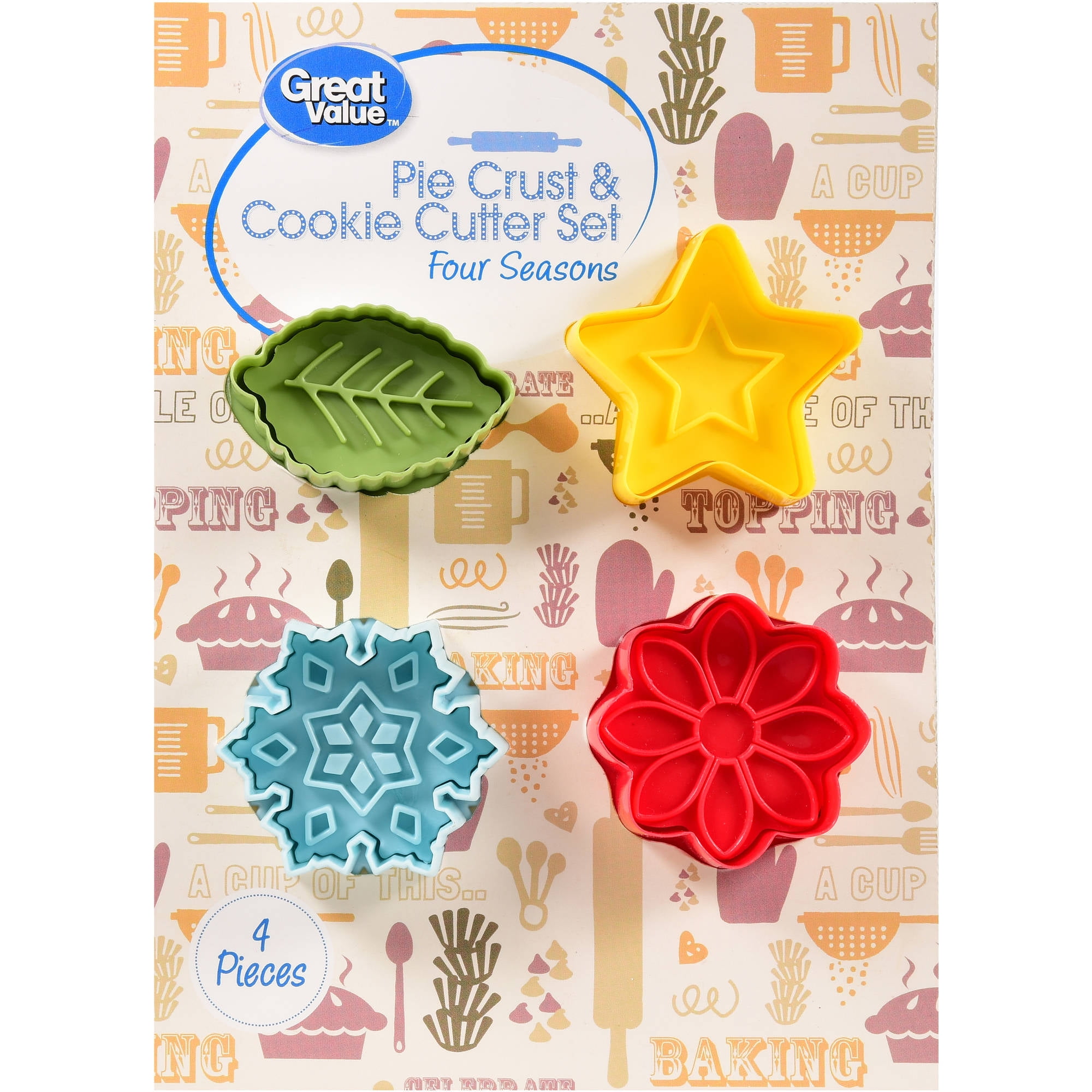 Great Value Pie Crust & Cookie Cutter Set, Four Seasons, 4 Count