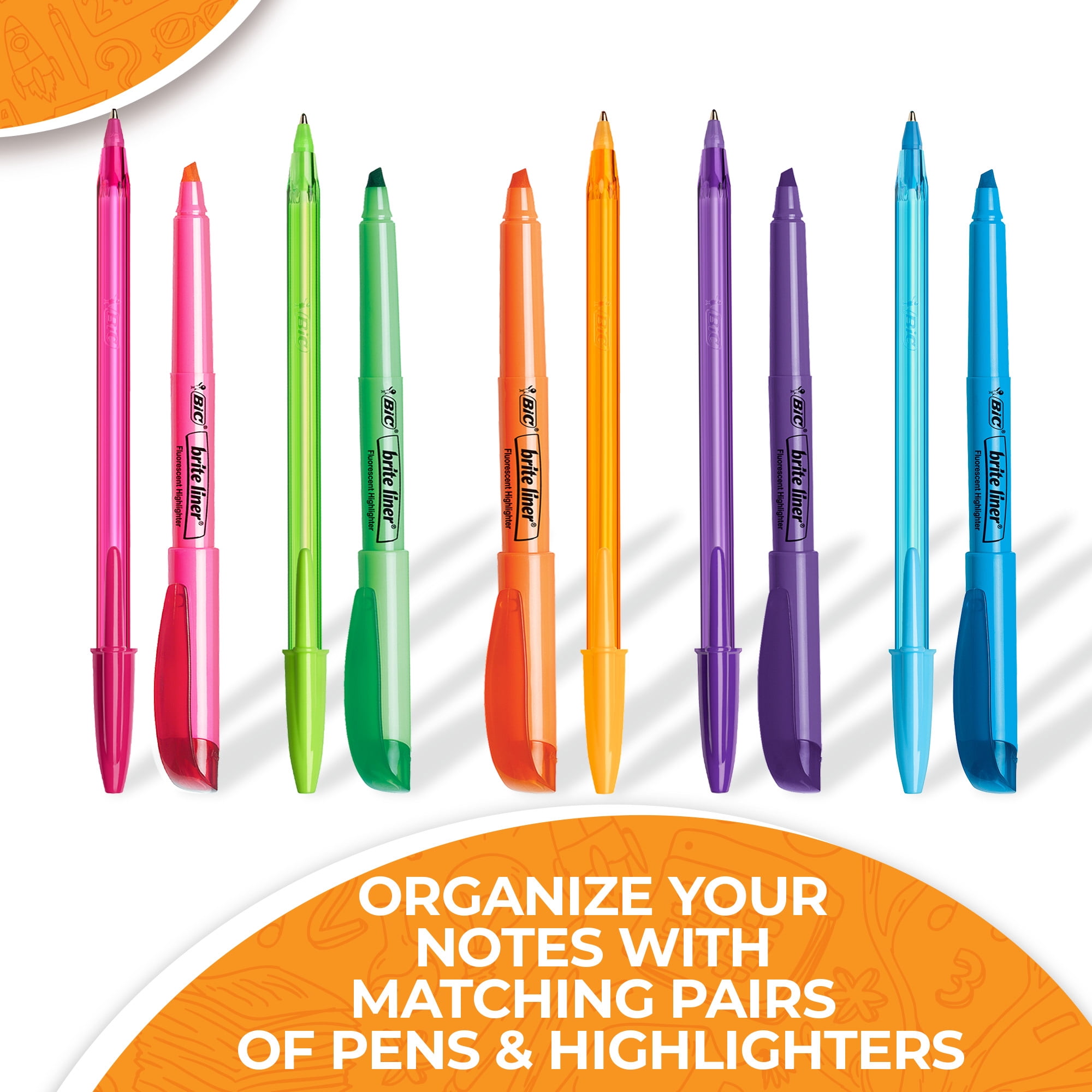 BIC Plan-It Set with 5 Cristal Ball Pens and 5 Brite Liner Highlighters, Assorted Colors, 10-Count