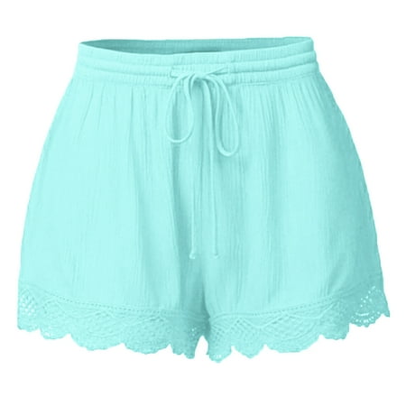 Mrasaso Summer Savings Clearance! Cotton Underwear for Women Women S Polyester Pants Lace Plus Size Shorts Rope Tie Solid Color Yoga Sport Leggings Comfortable Pants for Women Sky Blue|L