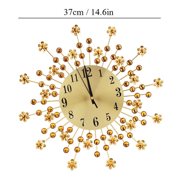Reloj de pared de hierro reloj de pared de metal mudo montado en la pared de estilo europeo con forma de flor con flores para el hogar Reloj de pared colgante de diamantes ANGGREK Otros