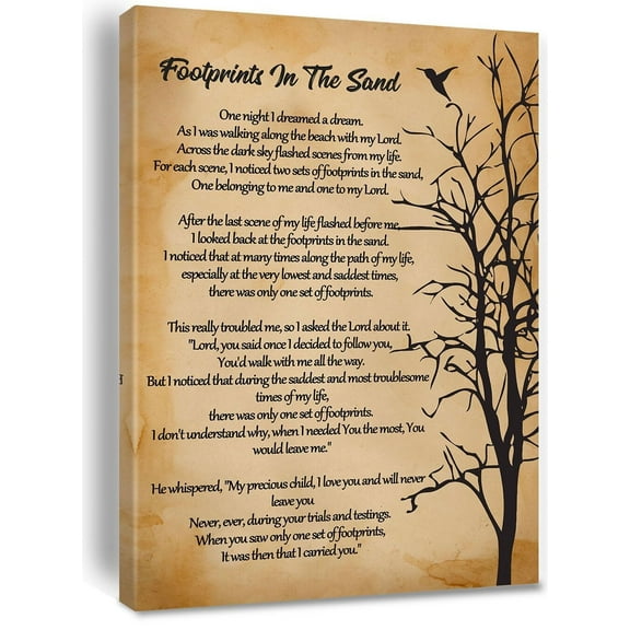 Footprints in The Sand Wall Art Religious Poem Retro Canvas Motivational Quotes Poster Painting Pictures Home Christian Religious Decor