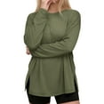 thumbnail image 5 of Women's Oversized Long Sleeve Workout Tshirts with Side Slit Fall Fashion Gym Casual Basic Tops Style Loose Tees for Daily Fitness | CSEONE,Army Green L, 5 of 9
