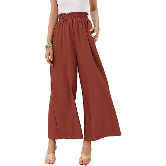 SNKSDGM Women's Plus Pants for Women Casual Baggy White Linen Pants Women Short Womens Wide Leg Palazzo Pants High Waisted Pant Pleated Loose Fit Smocked Casual Trousers