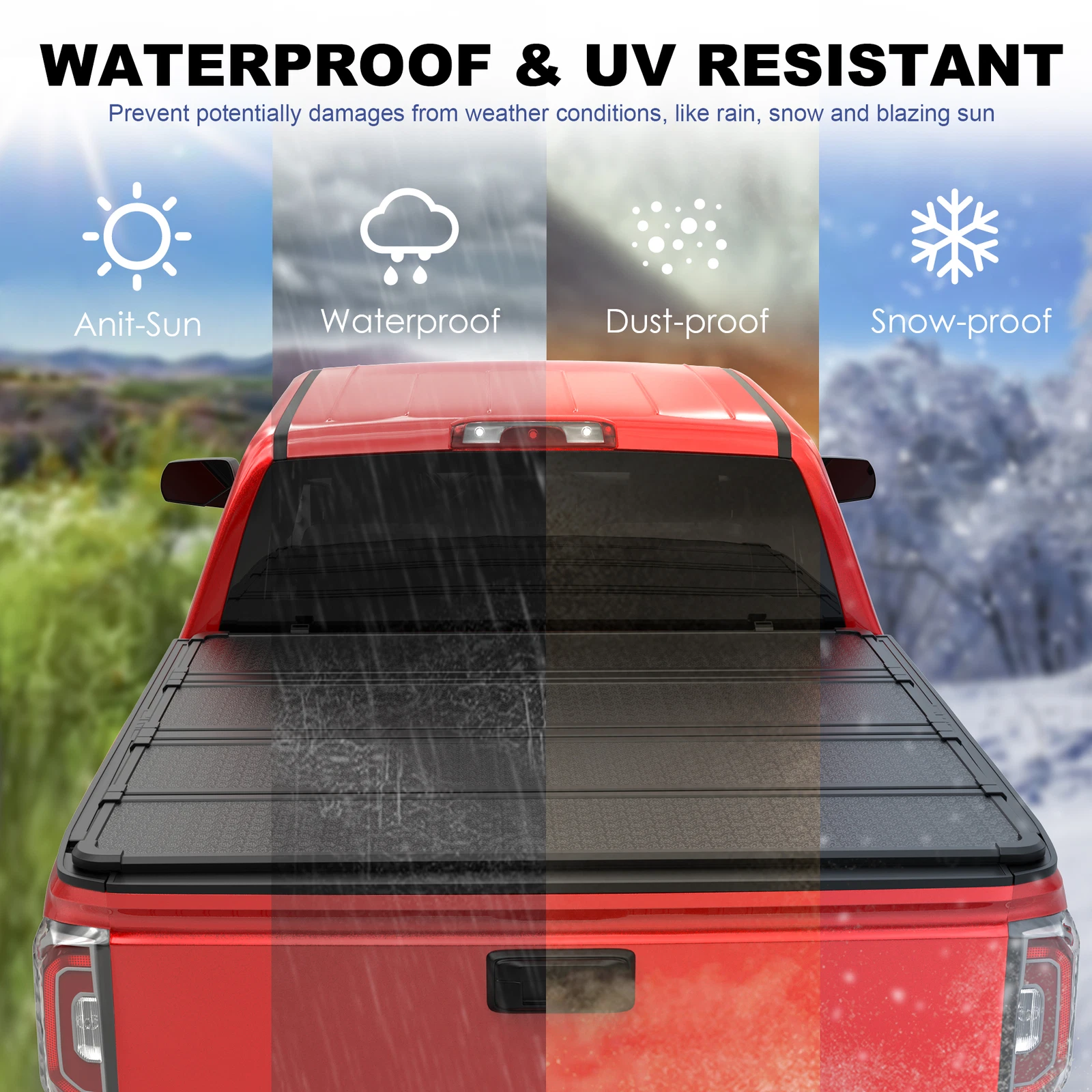 MOSTPLUS 5.8FT 4-Fold Hard Bed Tonneau Cover for 14-18 Chevy Silverado GMC Sierra w/ LED