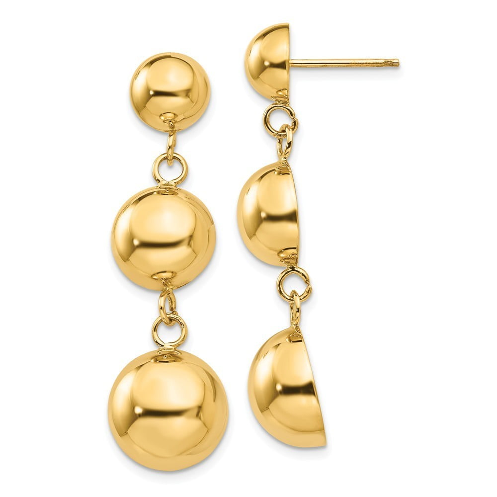JewelryWeb - 14k Yellow Gold Polished Half Ball Dangle Earrings - 4.8 ...