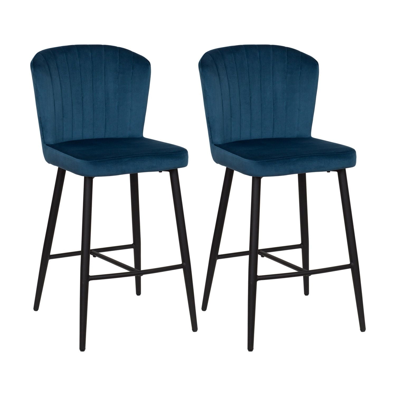 CorLiving Jasper Set of 2 Modern Upholstered Indoor Counter Height Bar Stools with Channel Tufted High Backs and Metal Legs