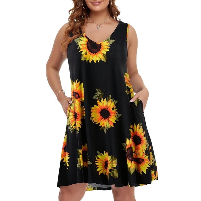 Vestido de verano BELAROI para mujer, talla grande, cuello en V, color girasol